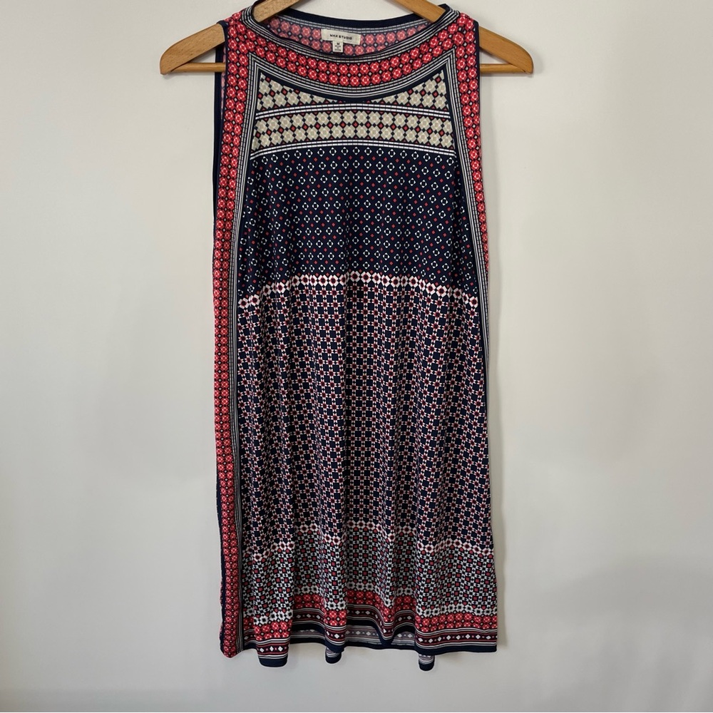 Max Studio Flowy Shift Dress Sleeveless Womens M Preppy Office Chic Boho Modern